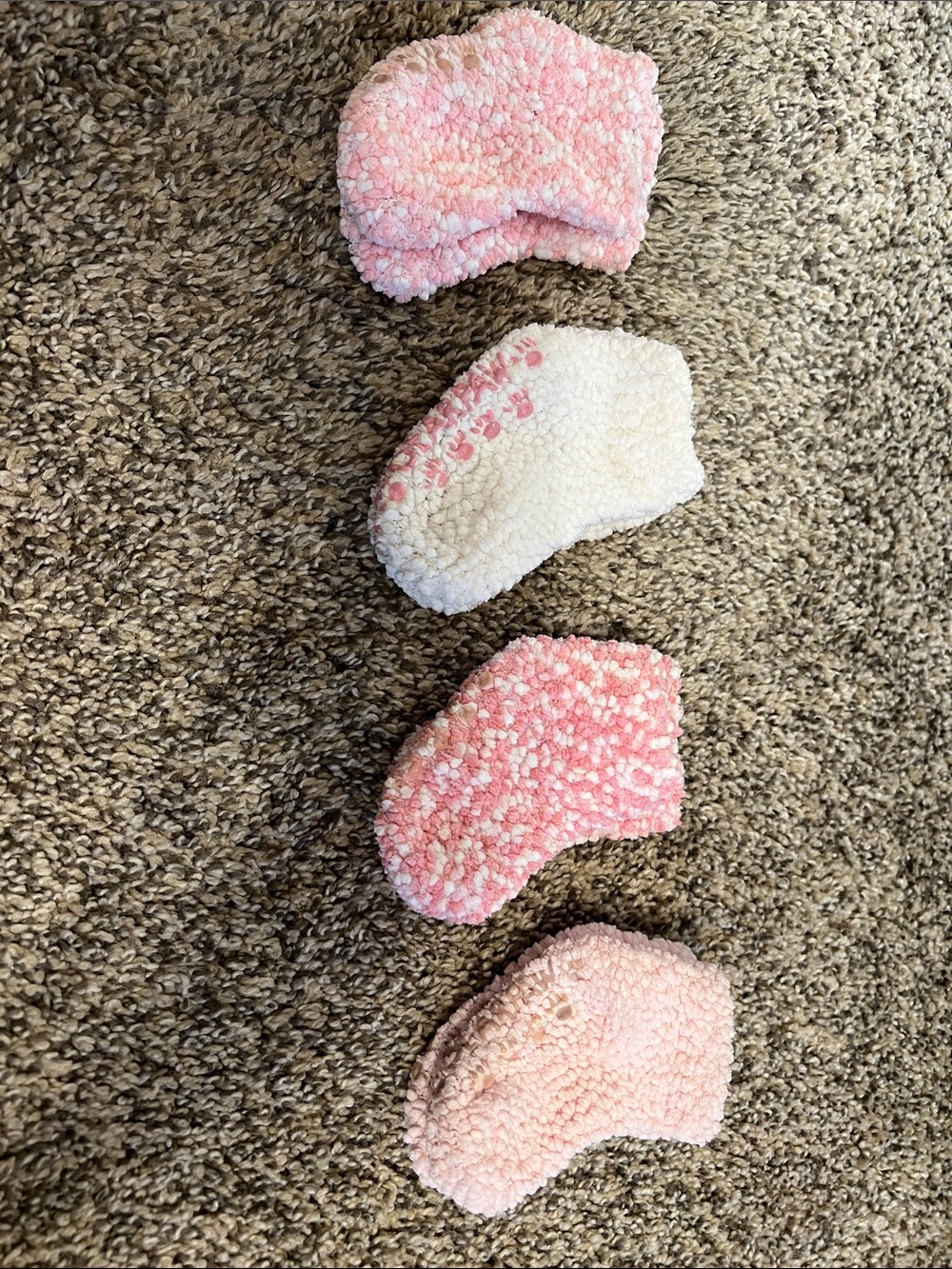 BearPaw Kids Plush Non-Slip Socks in Pink and White
